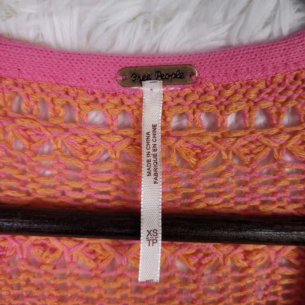 Free People Pink Hot Tropics Paloma Open Knit Cover Up Boho‎ Beachy Hippie XS